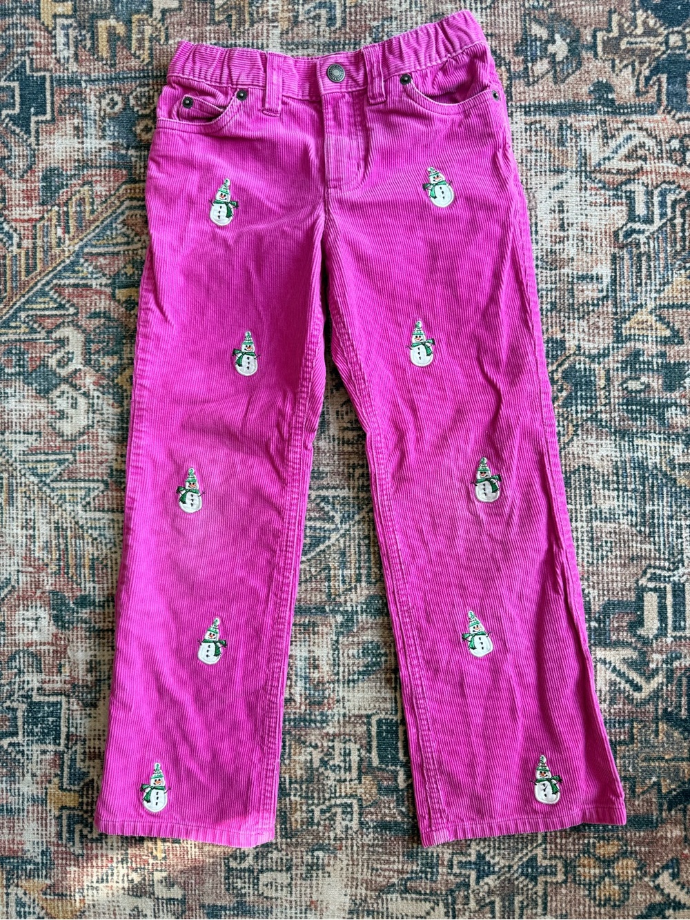 Lands' End Pink Corduroy Snowman Embroidered Kids Pants